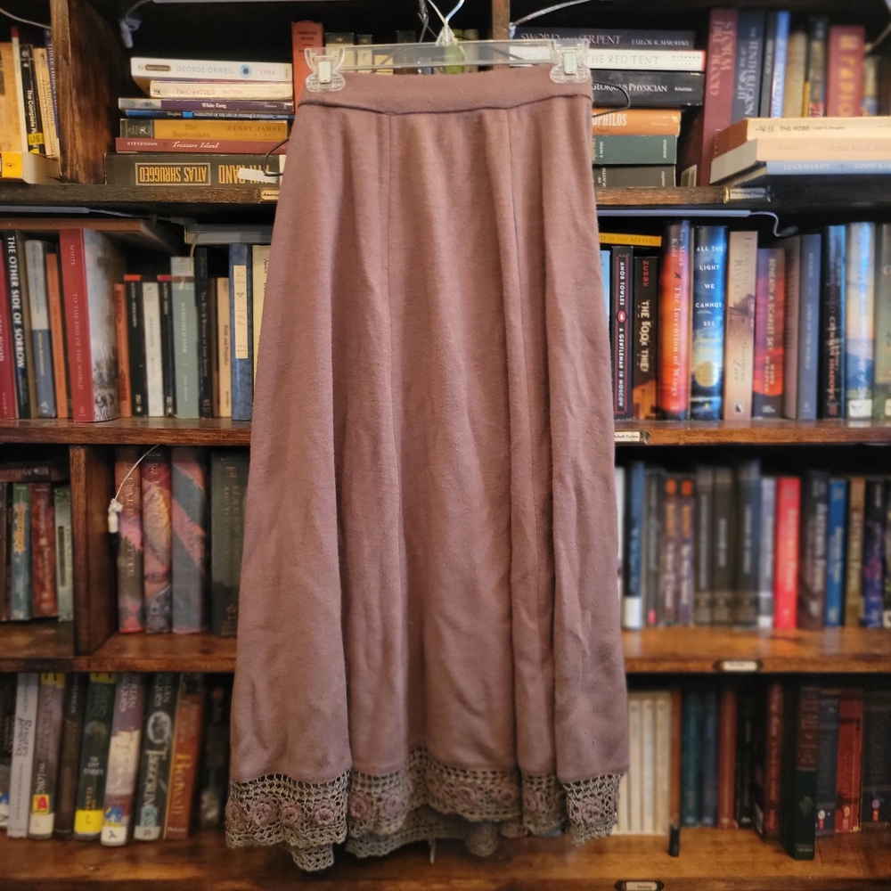 Wool Dark Academia Anne Of Green Gables Skirt Handmade With Crochet Flower Hem
